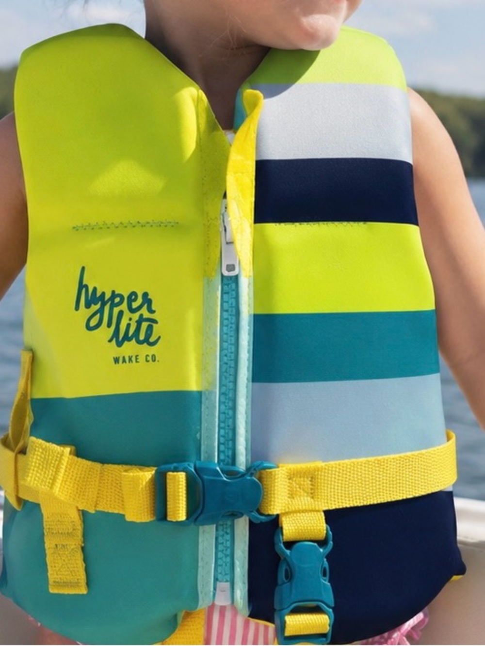 Hyperlite Kids' Yellow & Teal Striped Life Jacket